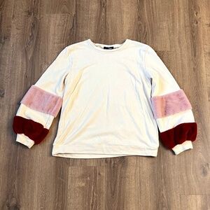 Suzanne Betro Fur Striped Full Sleeve Sweatshirt Sz L